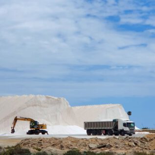 Salines de Santa Pola Salt Mountains - the Excavator & the Truck for Size ComparisoN